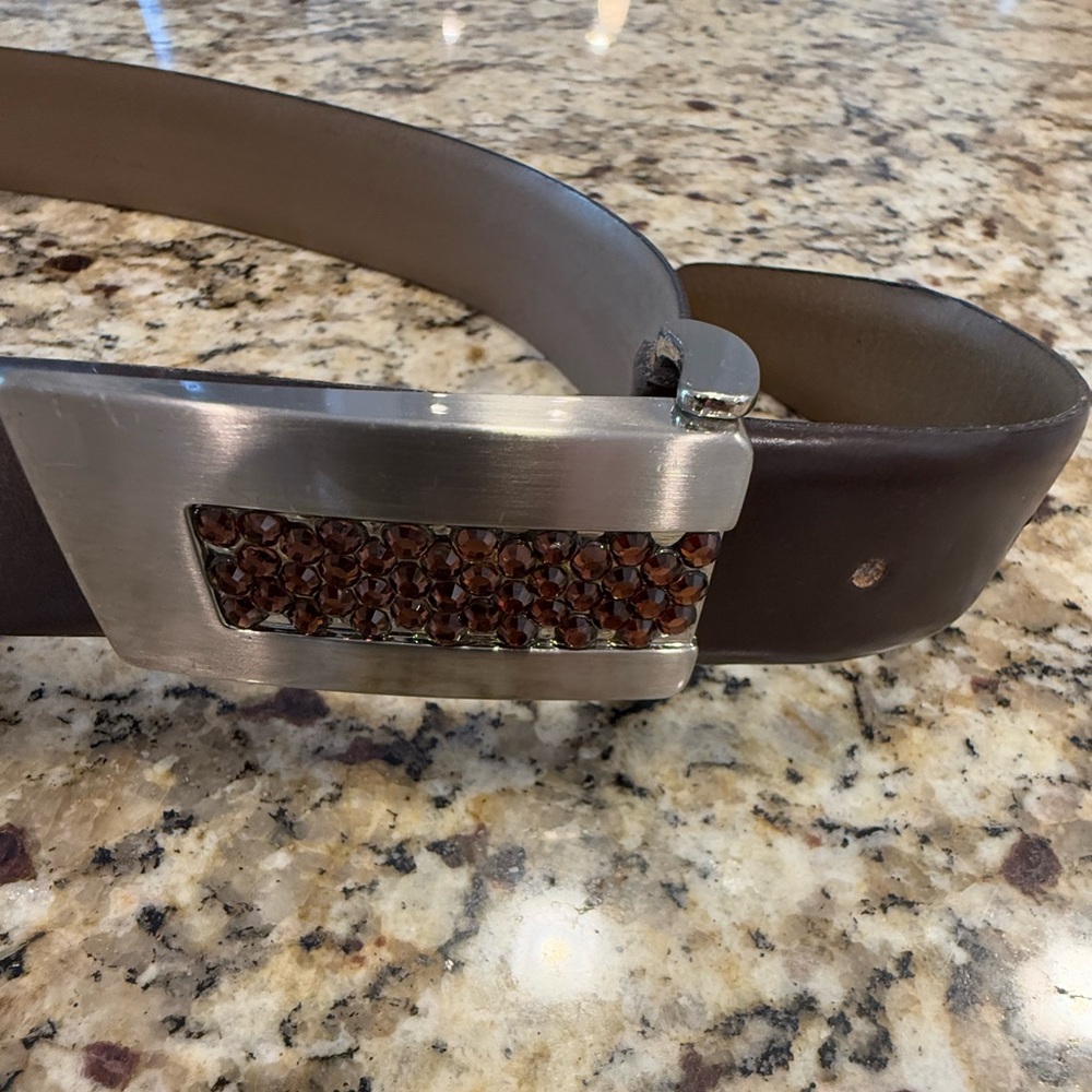 Simon genuine leather brown rhinestone belt SZ LG 39.5”